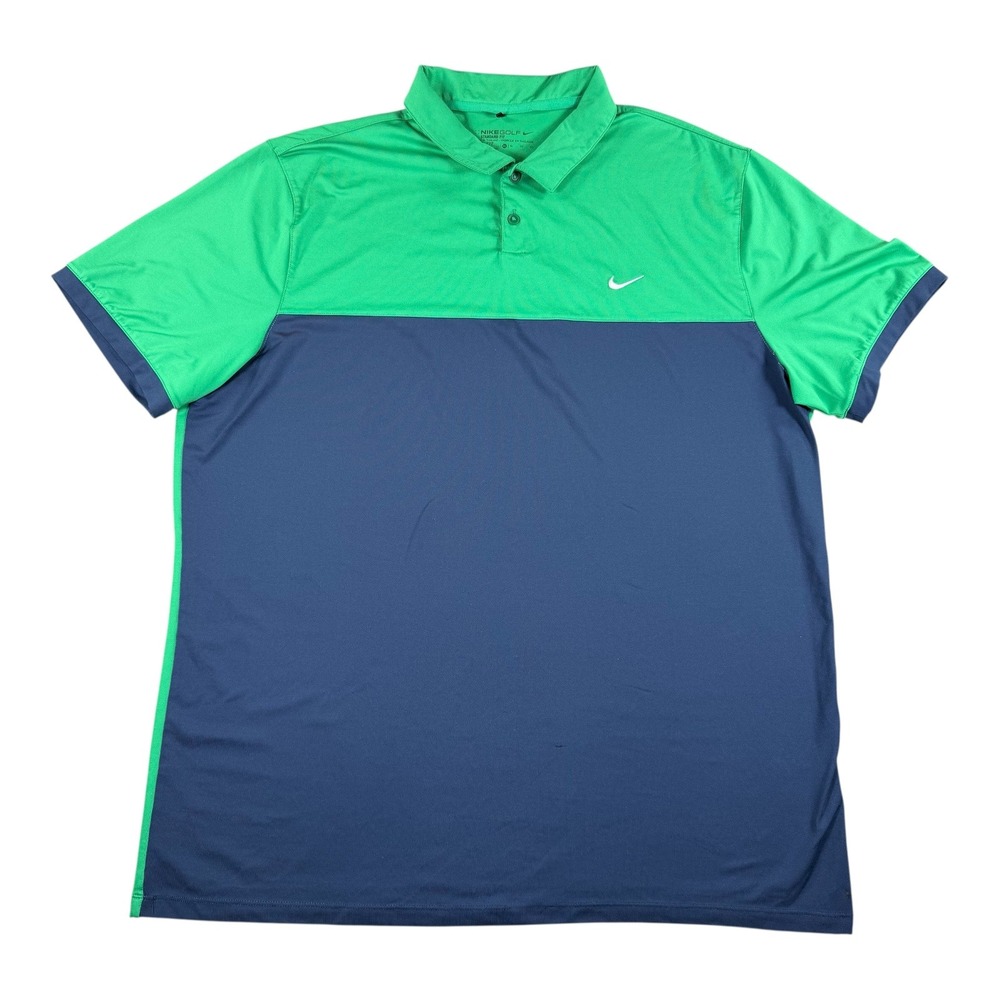 Nike Golf Icon Color Block Polo Shirt Mens XL Green Navy Dri-FIT 725527-319